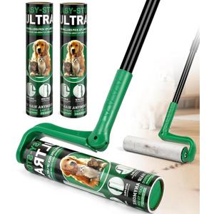 10" Large Lint Roller for Pet Hair Extra Sticky, Long Handle Floor Sticky Rollers with Big Lint Roller Refills for Cleaning Carpets, Cars, Furniture,Clothing, and Pet Hair, Green