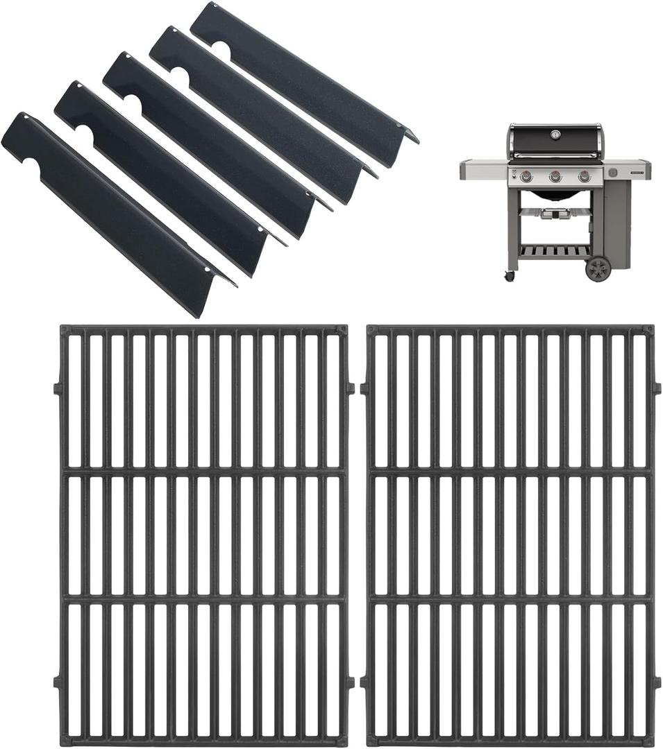 66095 Grill Grates & 66032 Flavorizer Bars for Weber GS4 Genesis II/LX 300 Series, Grill Parts for Genesis II S-310,E-330,E-310,S-320,S-335,E-345,SE-310, Cast Iron Grids for Weber 66795, 66802