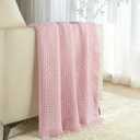 Exclusivo Mezcla Knit Throw Blanket with Fringes for Couch, Reversible Super Soft and Warm Woven Throw for Summer, Home Decor, 50"x60", Light Pink