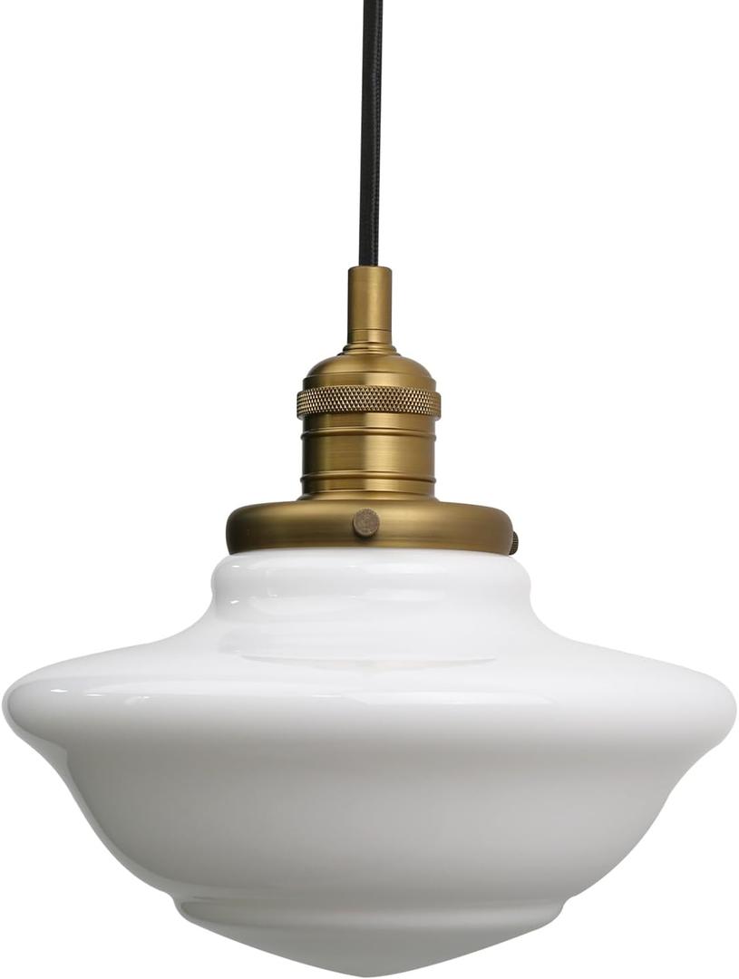 Pathson Modern Pendant Light with Milk White Glass, Vintage Ceiling Pendant Lighting Adjustable Textile Cord, Frosted Ceiling Fixture Lamp for Living Room Bedroom Kitchen Dining Room (Antique Brass)