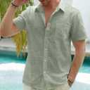 Mens Linen Shirts Gradient Short Sleeve Casual Shirts Button Down Shirt Beach Summer Wedding Vacation Shirt for Men (Green, L)