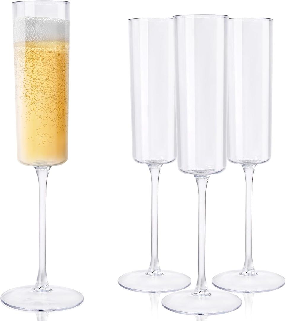 Ciaell 12 Pack Plastic Champagne Flutes - 6 Oz Clear Disposable Champagne Glasses - Square Plastic Toasting Glasses for Party Anniversary Wedding
