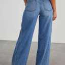 Sidefeel Women's Wide Leg Jeans High Waisted Stretchy Raw Hem Zimbaplatinum Denim Pants, Size 6