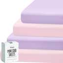 Magik & Kover Mini Crib Sheets Girl 4 Pack, Baby Crib Sheet for Mini Crib Mattress and Playard Mattress, Soft Breathable Fitted Baby Crib Sheets Set for Girls, Pink & Violet