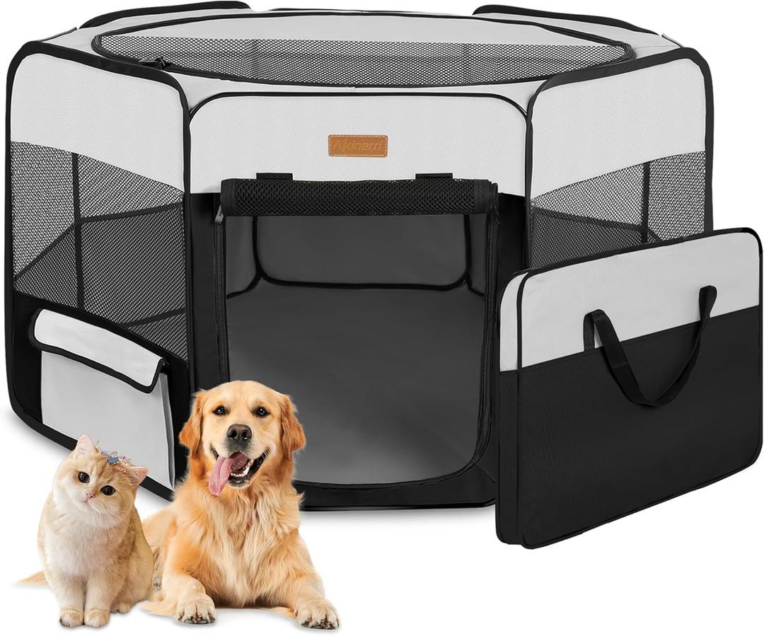 Dog Playpen, Portable Pet Play Pen for Cat, Puppies, Rabbits, Chickens, Foldable Large-Capacity Pet Tent for Indoor/Outdoor Travel Camping (Medium, Black)