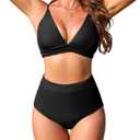 High Waisted Bikini Sets for Women Two Piece Swimsuit Tummy Control Bathing Suit Triangle Top Swim Suits, Black, S