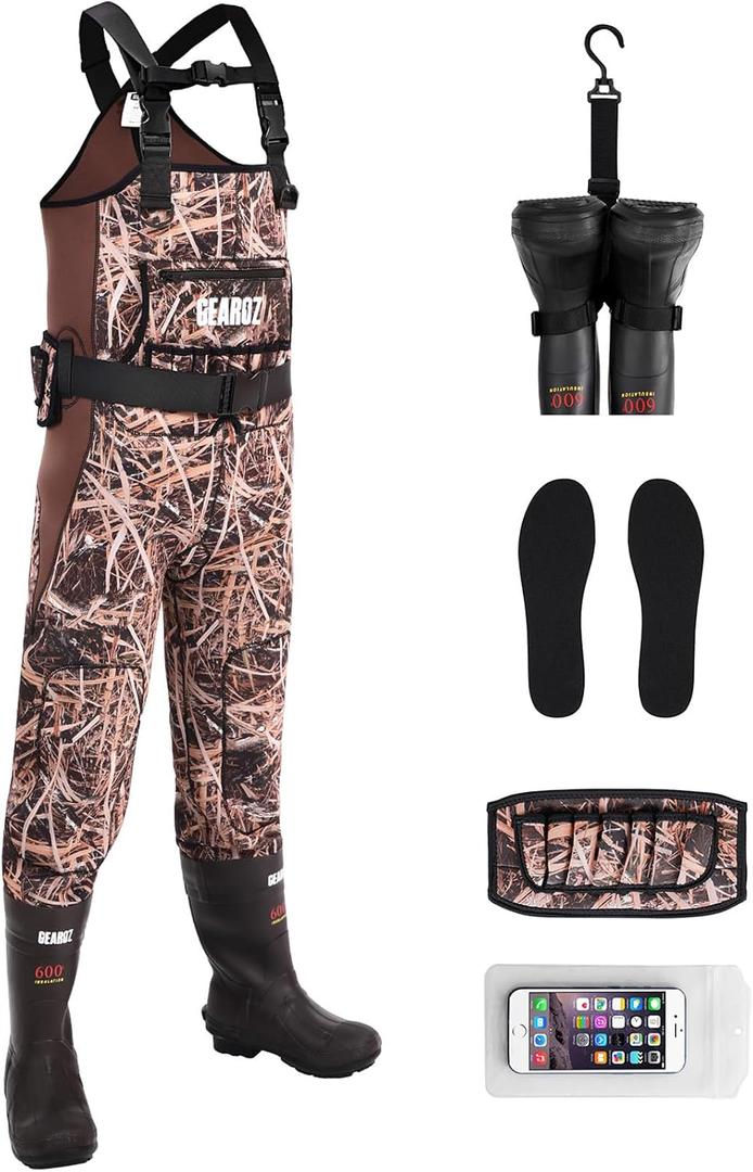 GearOZ Waterfowl Hunting Waders for Women, Waterproof Duck Hunting Waders Female Insulated Neoprene Chest Wader Camo Bootfoot Wader, Boot Hanger for Fishing Breathable Hunter Waders Weighters, Size 8