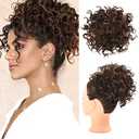 HOOJIH Curly Hair Bun, Messy Bun Hair Piece Elastic Drawstring Loose Wave Messy Large Full Bun Extension Hairpiece Short Synthetic Ponytail Extension for Women - Dark Brown with Light Auburn