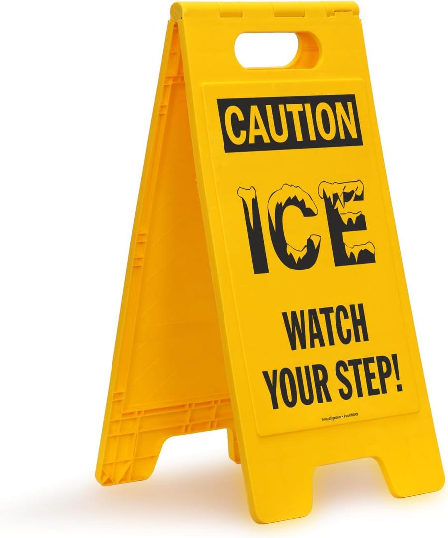 SmartSign "Caution - Ice, Watch Your Step!" Folding Floor Sign | 25" x 12" Plastic