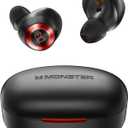 Monster Achieve 100 AirLinks Wireless Earbuds,Super Fast Charge,Bluetooth 5.0 in-Ear Stereo Headphones with USB-C Charging Case,Built-in Mic for Clear Calls,Water Resistant Design for Sports, Red