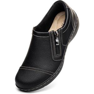 Gloryjoy Women's Comfortable & Lightweight Leather Loafers Cute Slip On Dress Shoes for Women Business Casual Office Work Shoes Everyday Walking Flats, Black, 8.5 M US