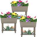 3 Pcs Self Watering Elevated Raised Garden Bed, Large Outdoor Plastic Planter Box Big Flower Plant Pot for Planting Flowers Vegetables and Herbs (3, Khaki)