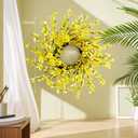 20 Inch Spring Wreath for Front Door, Yellow Forsythia Spring Wreath for Farmhouse Rustic Grapevine Blossom Cluster Festival Celebration Front Door Wall Window Party Decoration Home Dcor