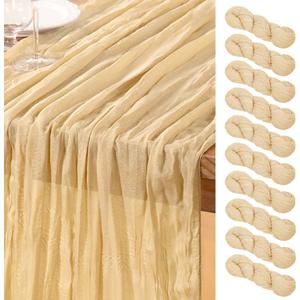 DeZerlor Champagne Gold Cheesecloth Table Runner 10 Pack Spring Easter Table Runners Boho Gauze 120 Inches Champagne Cheese Cloth Table Decor for Wedding Bridal Baby Shower Parties