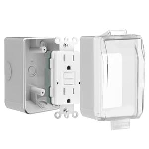 15 Amp GFCI Outdoor Electrical Outlet Box, Nonmetallic Heavy Duty Box IP66 Waterproof and NEMA 5-15 Self Test GFCI Outlet Kit, 3.15 Inch Deep, Lockable, Clear/Gray, UL Listed