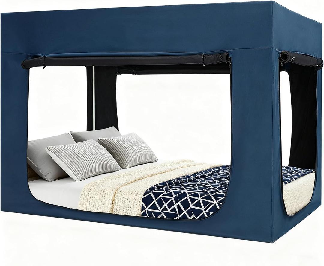 Quinnsus Upgraded Bed Tent Bed Canopy King Size Tents for Adult and Kids  Portable Sleeping Bed Tents 90% Blackout with 4 Doors Breathable Private Space Tents(Mattress Not Included)