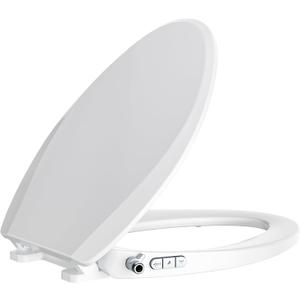 Clirass Bidet Toilet Seat, Soft Close Toilet Seat, Button control Feminine/Posterior Wash Switch, Knob Control Water Pressure,White Bidet Seat Attachment with Brass inlet (Elongated-D)