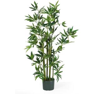 Nearly Natural 4 ft Artificial Bamboo Plant with Pot for Indoor Decor | 9 Stalks and 540 Leaves, Maintenance-Free, Black Nursery Pot, Faux Greenery for Home or Office Decor