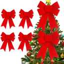 6 PCS 9x12 Inches Large Red Christmas Bows - Velvet & PVC Hanging Decorations for Xmas Tree, Wreath, Fence, Fireplace, Stairs, Indoor Outdoor Holiday Party Home Decor (Red 1, 6 PCS)