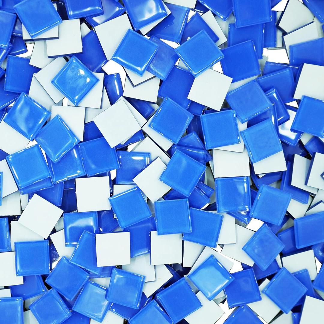 1LB Large Size Blue Mosaic Tiles for Crafts Bulk, 1Inch 12 Colors Options Big Square Shaped Glass Tiles Stained Pieces for Home Handmade Gifts Mosaic Project Supplies