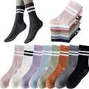 Tergy 8 Pairs Long Yoga Socks with Grip for Women Anti Skid Gripper Socks No Slip Socks for Pilates, Barre, Dance,Yoga (One Size, Stripe-style 1)