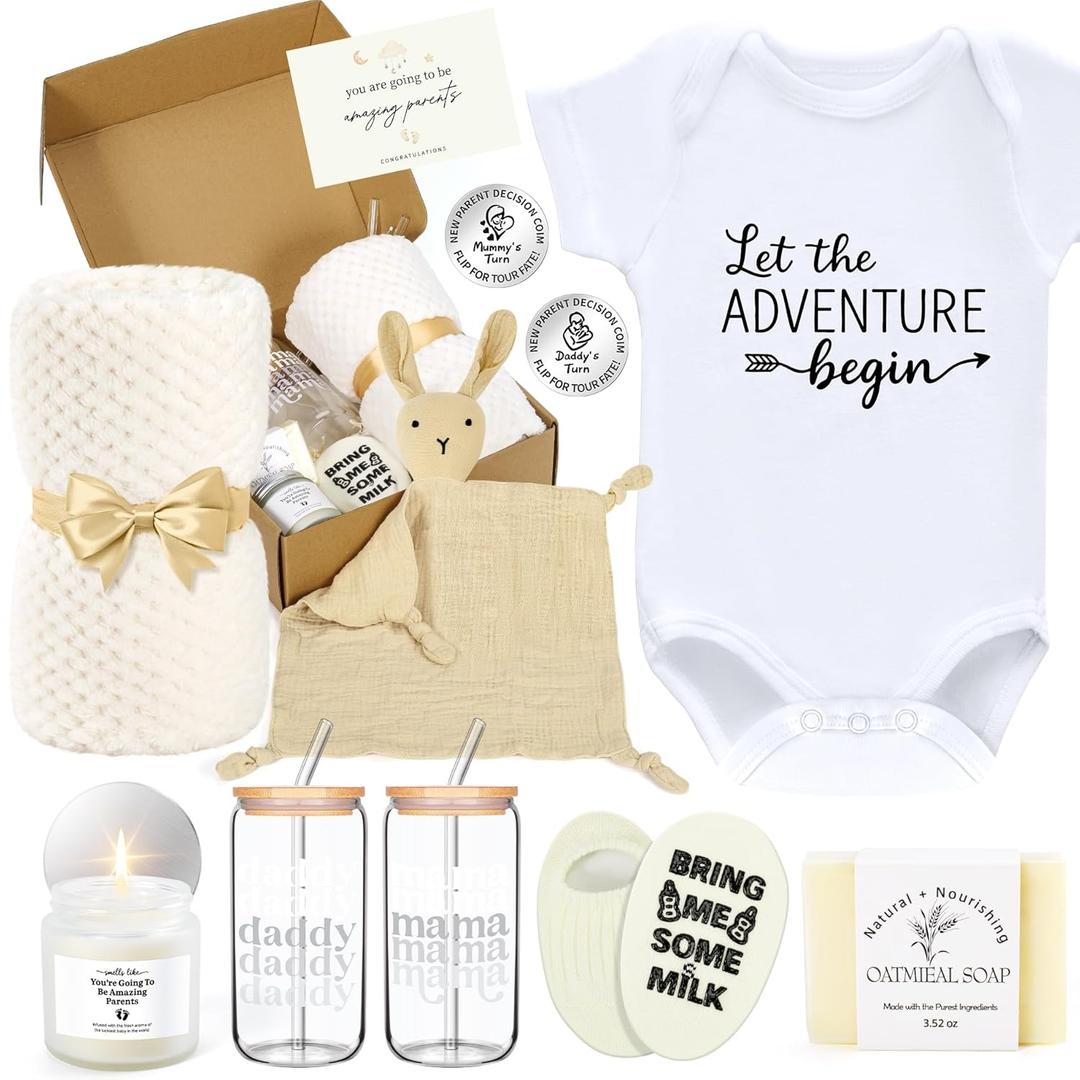 14PCS Baby Shower Gifts,New Mom Gifts for Women & Newborn Baby Gifts, Top Pregnancy Gifts for New Parents Gender Reveal Gifts, Expecting Parents to Be, New Mom Care Package After Baby (White)