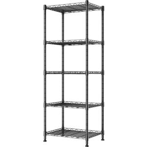 REGILLER 5-Wire Shelving Metal Storage Rack Adjustable Shelves,Standing Storage Shelf Units for Laundry Bathroom Kitchen Pantry Closet(Black,11.8" D x 16.6" W x 53.5" H)