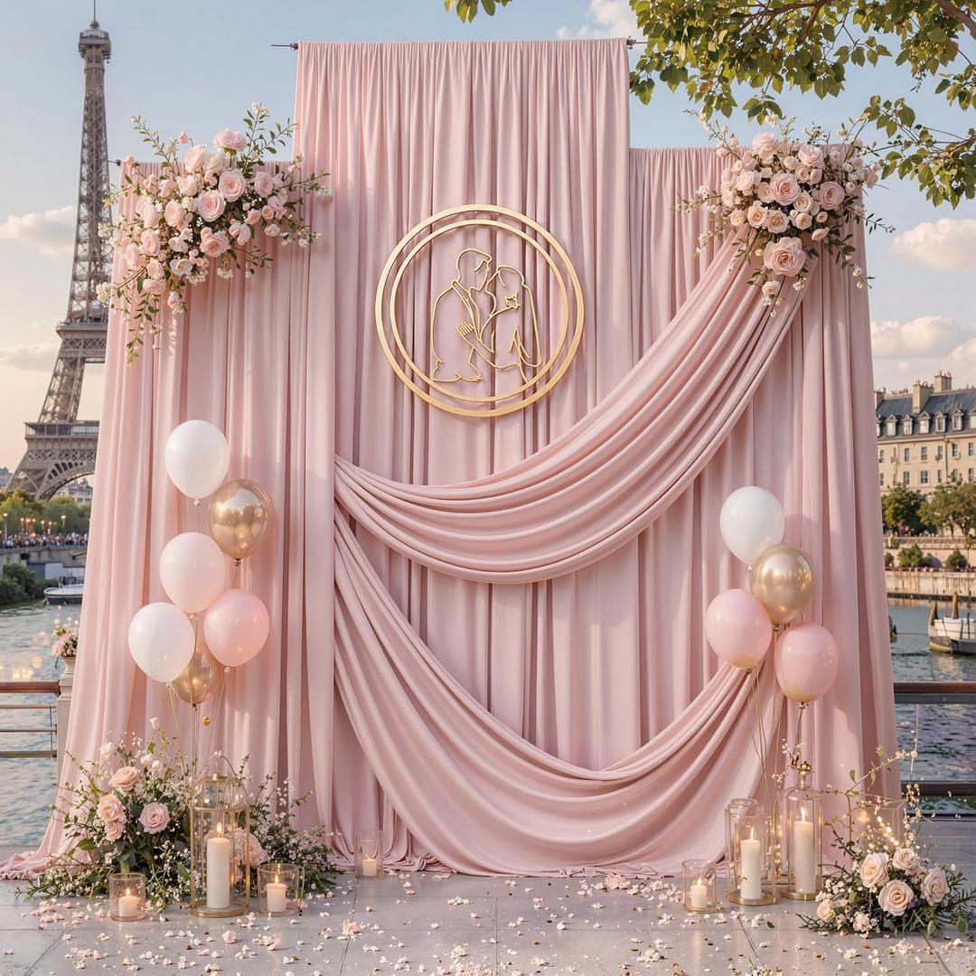 50ft x 12ft Dusty Pink Backdrop Curtains for Parties, Wrinkle Free 10 Panels Photo Backdrop Drapes Back Drop Cloth for Wedding Birthday Photography Background Decor