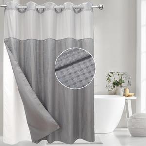 VIUOON No Hook Waffle Weave Shower Curtain with Snap-in Fabric Liner Set, Hotel Style with See Through Top Window, 230GSM Heavy Duty Fabric, Waterproof & Washable for Bathroom, 71W x 74H, Gray (Honey Comb Gray)