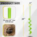 3" x 24" Garden Auger Drill Bit for Planting and Post Hole Digging - Upgraded Spiral Design, Solid Shaft - Hex Driver Drill Compatible