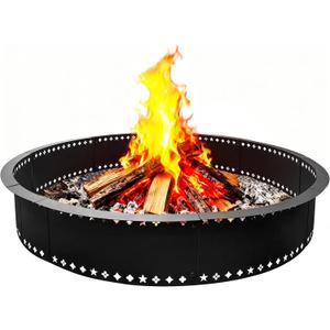 DFLU Smokeless Fire Pit Ring 48 inch Inner, 52 inch Outer Large Firepit Ring Insert Metal Steel Round Firepit Ring for Outside Wood Burning DIY Fire Pits Outdoor Fire Place for Camping Patio Backyard
