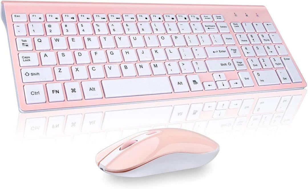 cimetech Wireless Keyboard and Mouse Combo, Compact Full Size Wireless Keyboard and Mouse Set 2.4G Ultra-Thin Sleek Design for Windows, Computer, Desktop, PC, Notebook, Laptop - Pink