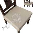 Genina Waterproof Seat Covers for Chairs,Set of 6 Dining Room Chair Seat Covers for Kitchen,Stretch Jacquard Removable Washable Dining Chair Slipcovers Protectors,No Rear Covers, Taupe