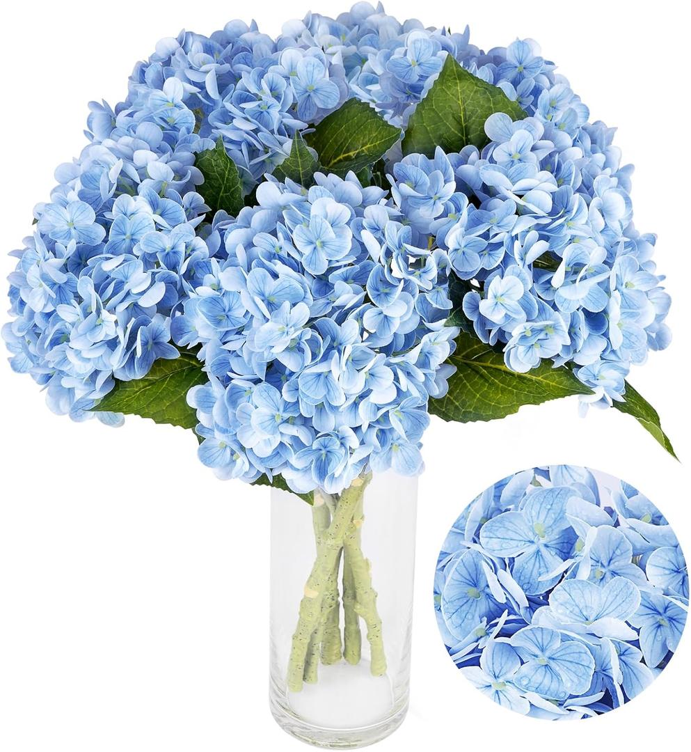 3pcs HydrangeaArtificial Hydrangea FlowersLatex Real Touch HydrangeasHydrangea Artificial FlowersSuitable for Home DCor, Party Decorations, Wedding Bouquets, and Centerpieces (Blue)