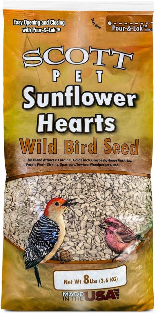 Scott Pet Wild Bird Seed, Sunflower Hearts, 8 lbs Bag, For All Feeder Types, Great Source of Protein, Food for Outside Wild Birds