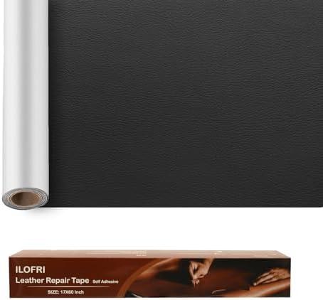 ILOFRI 16x30'' Self Adhesive Leather Repair Patch Tape, Vinyl and Leather Repair Kit for Couches, Furniture, Car Seat, Boat Seat, Sofa, Vinyl Upholstery, Chair, Interior (Dark Black), Pack 2