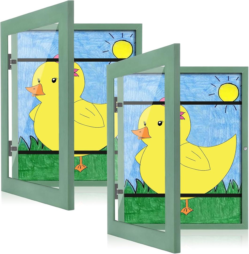[2-Pack] Kids Art Frames, 8.5x11 Front Opening Kids Artwork Frames Changeable, Olive Green Artwork Display Storage Frame for Wall, Holds 50 Pcs, for 3D Picture, Crafts, Children Drawing, Hanging Art,