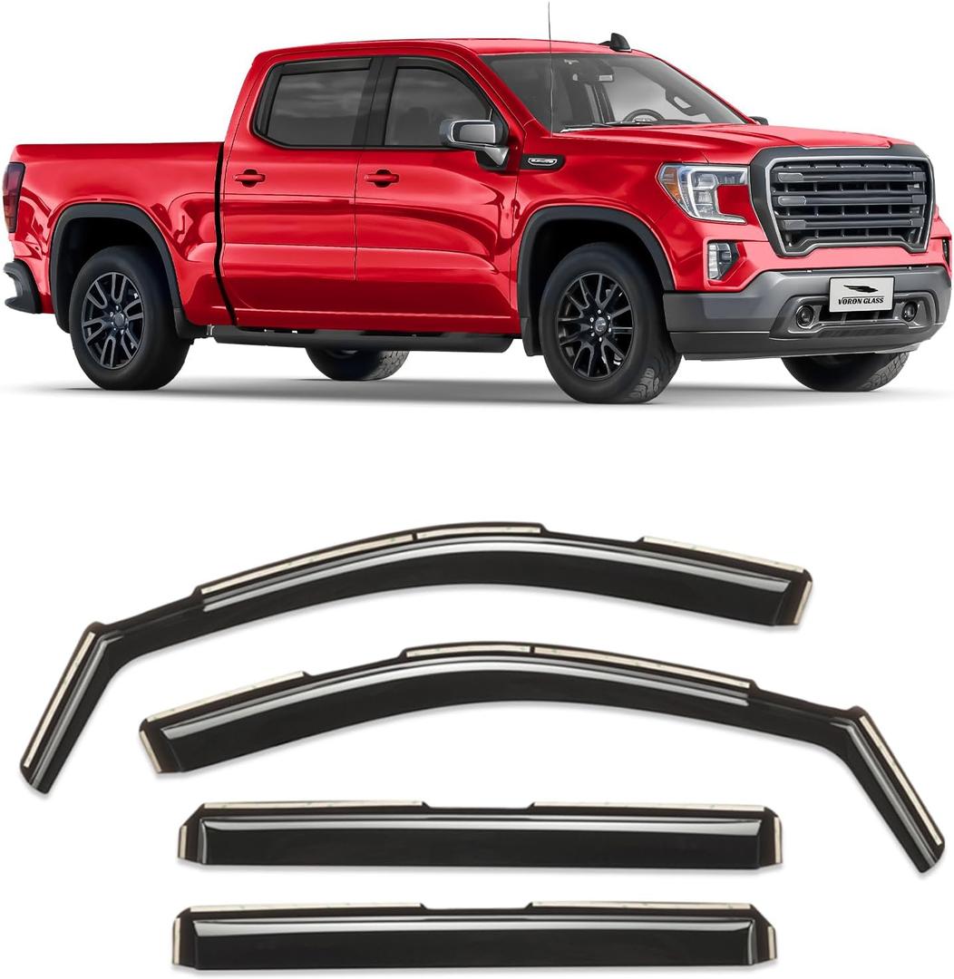 Voron Glass in-Channel Extra Durable Rain Guards for Trucks GMC Sierra 1500 2019-2025 Crew Cab, Window Deflectors, Vent Window Visors, 4 Pieces - 220089v