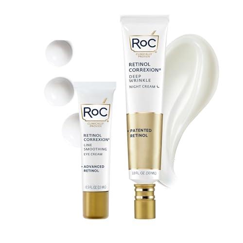 RoC Retinol Correxion Value Set Duo, Deep Wrinkle Anti-Aging Night Face Cream + Under Eye Cream for Dark Circles & Puffiness - Retinol Eye Care