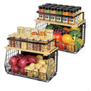 Magnetic Shelf for Fridge with Wood Lid: 2 Pack Fruit Potato and Onion Storage Bin - Magnetic Spice Rack for Refrigerator & Kitchen Counter - Pantry Organizers and Storage