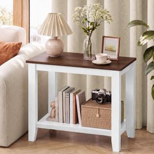 Hoctieon 2-Tier End Table for Living Room, Sturdy Wooden Side Table with 165 lbs Capacity, Compact Nightstand for Bedroom, Modern Sofa Table for Small Spaces, White+Walnut, 1 Pack
