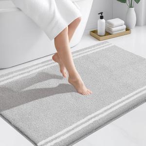 PURRUGS Bathroom Rug Non-Slip Machine Washable 30" x 46", Super Absorbent and Quick Dry Shaggy Microfiber Bath Mat, Extra Soft and Plush Bath Rug for Bathtub, Shower, and Sink, Light Grey