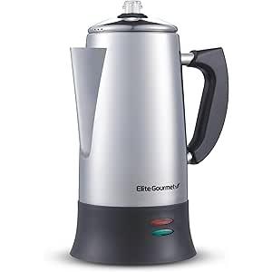 Elite Gourmet EC924 Electric Coffee Percolator, BPA Free, Keep Warm, Clear Brew Progress Knob, CoolTouch Handle, Cordless Serve, 12Cup, Stainless Steel