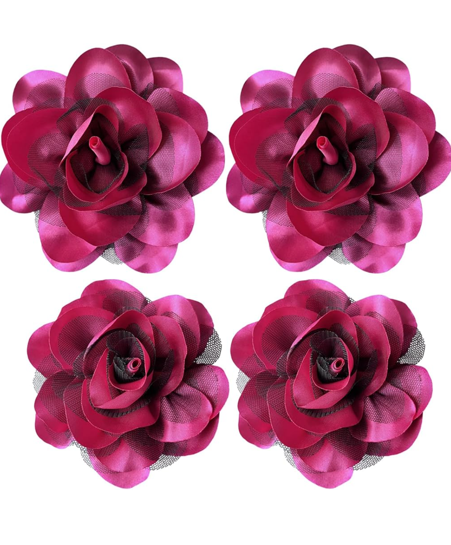 Women's Brooches 4pcs Rose Flower Hair Clip Flamenco Dancer Pin up Mexican Hair Flowers Clips Hairpin Brooch Tea Party Hats Headpieces