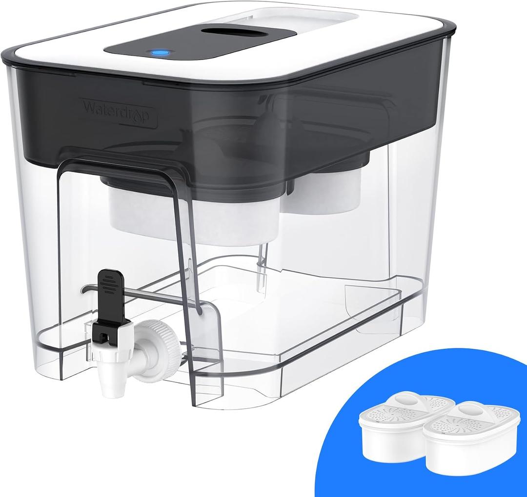 Waterdrop WFD-22L-DF Water Filter Dispenser, 40-Cup Water Purifier, 2 Built-in Filters, 8X Faster Filtration, 400-Gallon Lifespan, 10X Longer Lifetime, Reduces Chlorine, PFOA/PFOS, Black