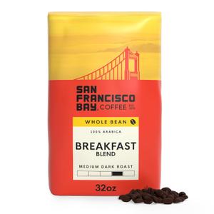 San Francisco Bay Coffee - Medium Roast Whole Bean Coffee - Breakfast Blend (2 lb bag) (EXP 08/29/26)