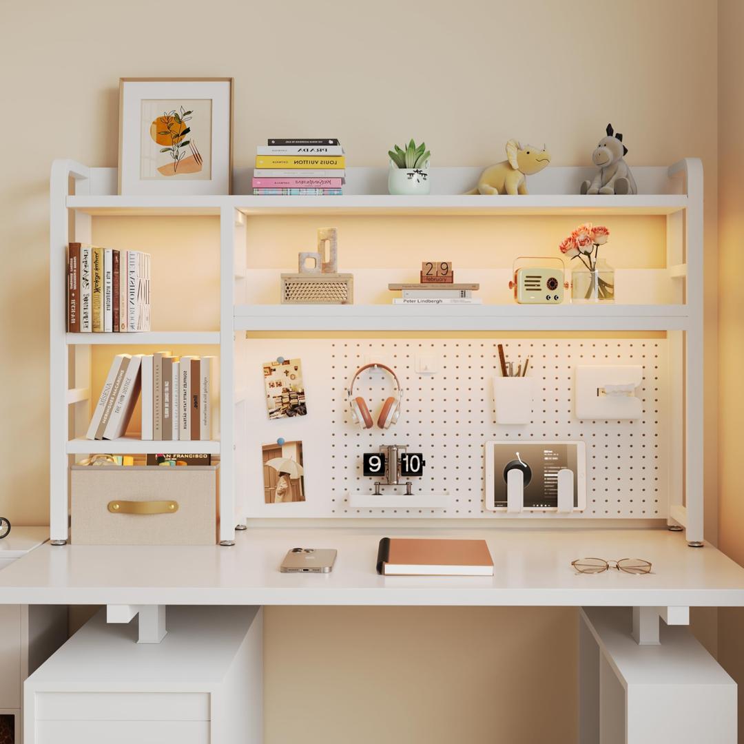 ALZELI Desktop Hutch Bookshelf, 4-Tier Metal Desk Shelf for Top of Desk