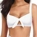 Tempt Me Women Bikini Tops Push Up Swim Top Front Tie Knot Bathing Suit Top Only (Large, White-2)