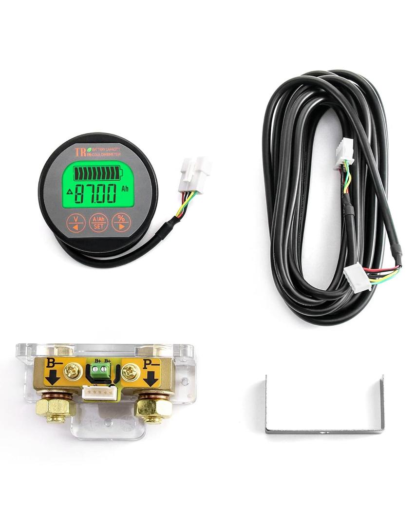 QWORK Battery Monitor Voltmeter Ammeter, Voltage Range 8V-80V and up to 500A, Voltage Current Meter with 13 ft Custom Cable (8-80V,0-350A)