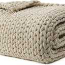 YnM Chenille Weighted Blanket, Handmade Chunky Knitted Design, Soft and Cozy, Temperature Regulating and Breathable, Machine Washable Throw for Sleep or Home Decor (Beige, 50x60 Inch, 10lbs)